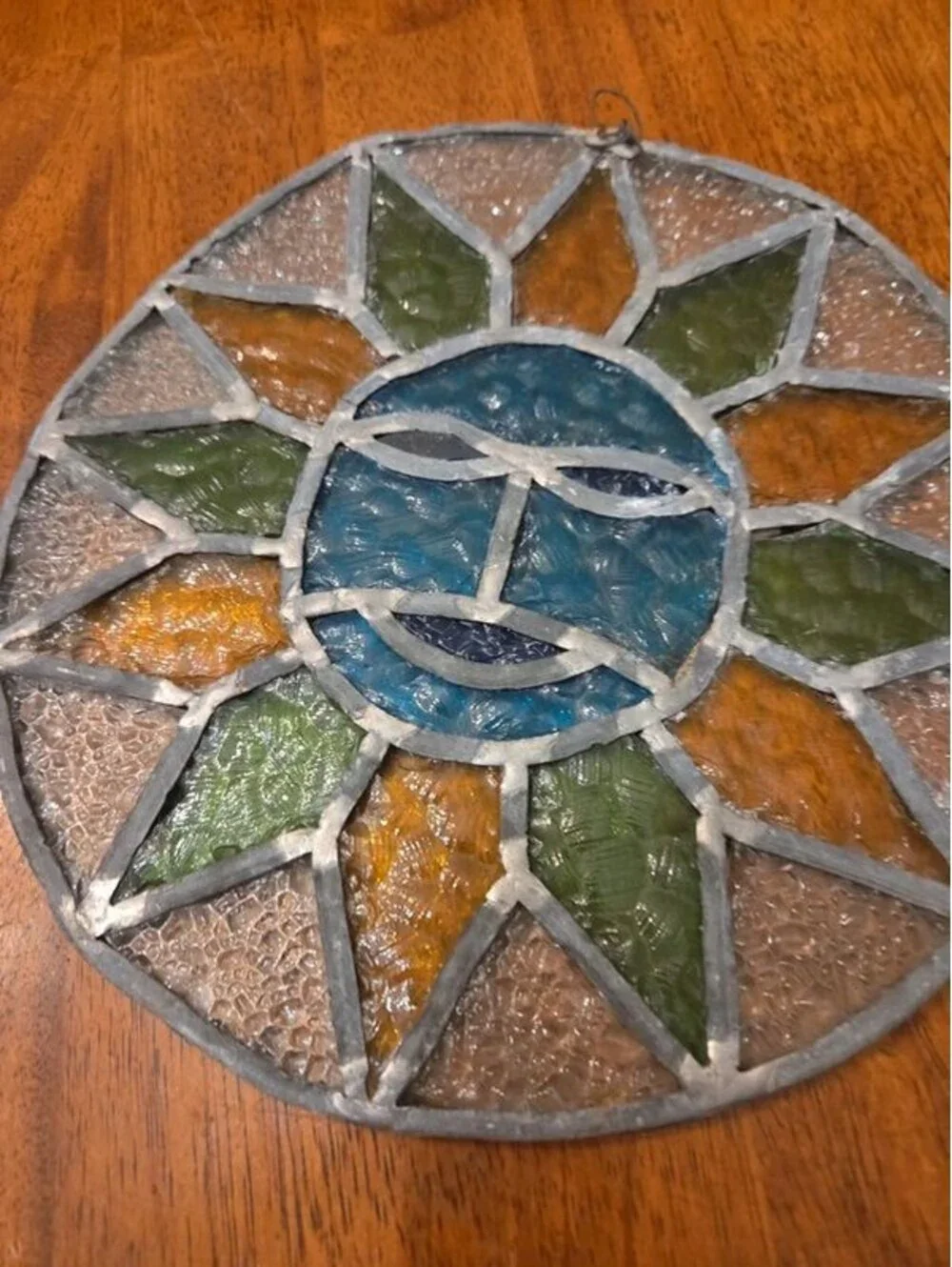 Handmade Stained Glass Sun Face Suncatcher Window Decor